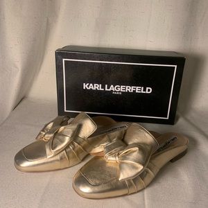 Karl Lagerfeld Gold Metallic Bow Flats/Slides/ Sandals ✨🎀